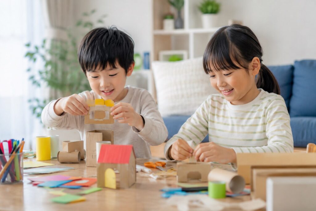 家の中で遊ぶ子供