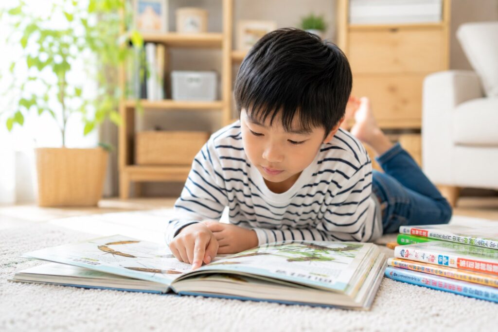図鑑を読む子供