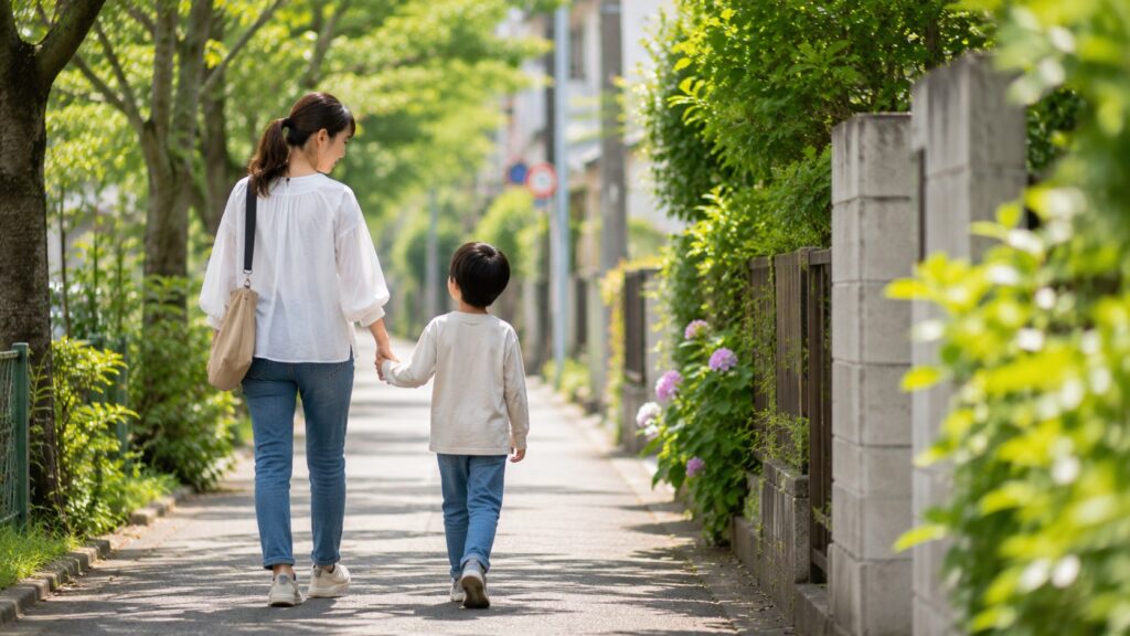 散歩する親子
