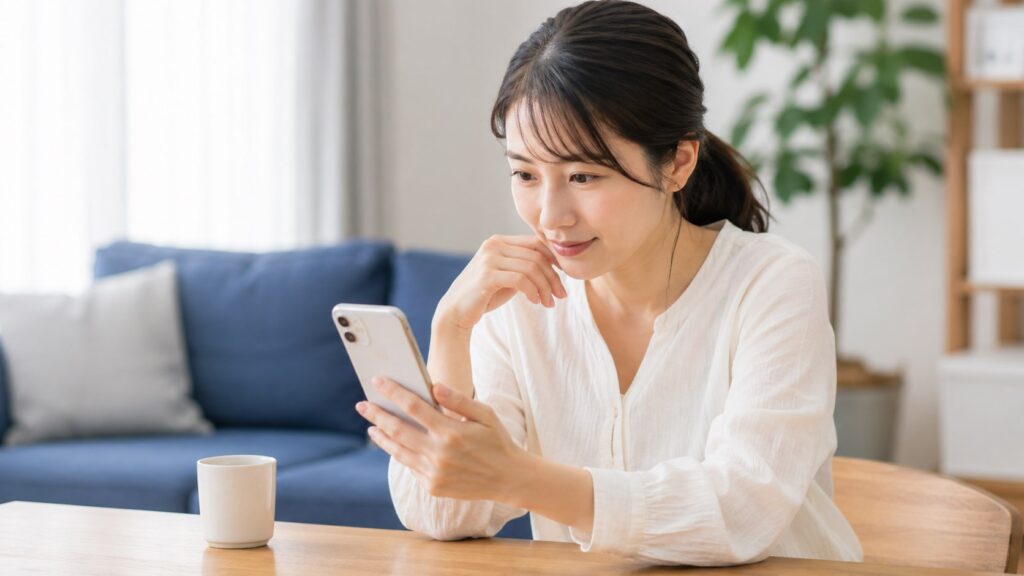 スマホで検索するお母さん