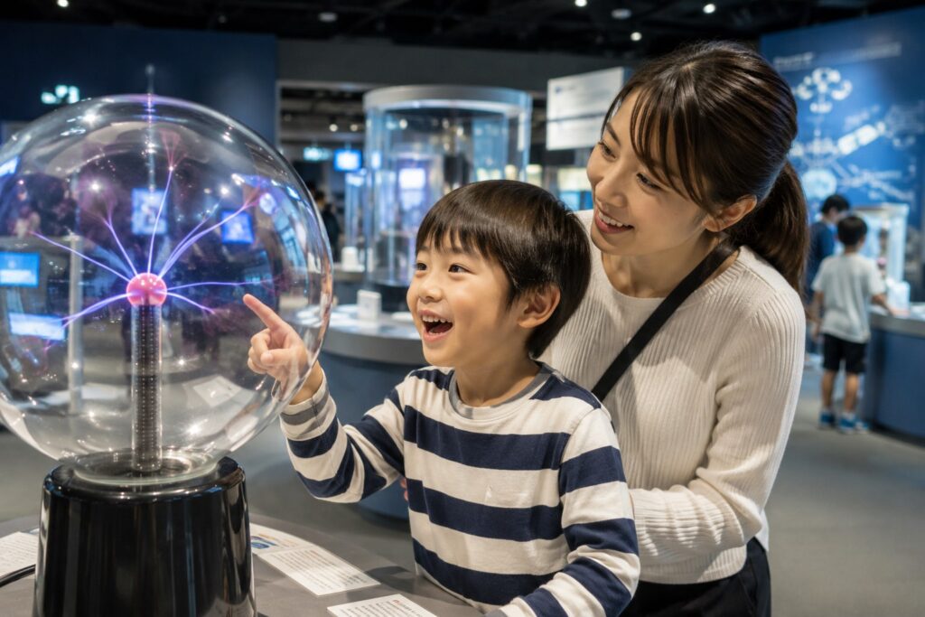 科学館にいく母子