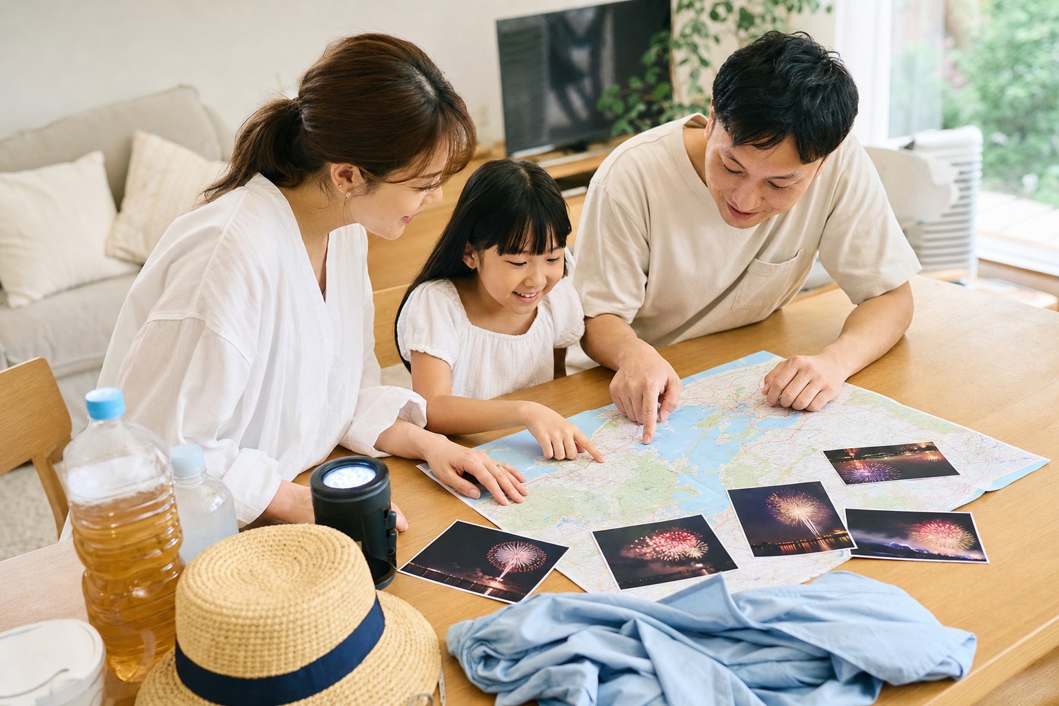 花火大会の待ち時間について相談する親子
